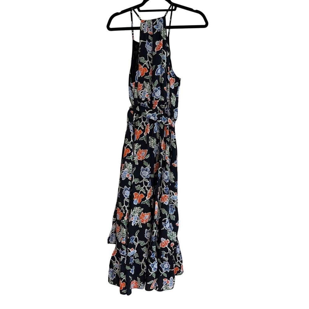 Joie Midi Dress Deme Floral Halter Sleeveless 100% Silk Caviar Black Size Large - Picture 2 of 10